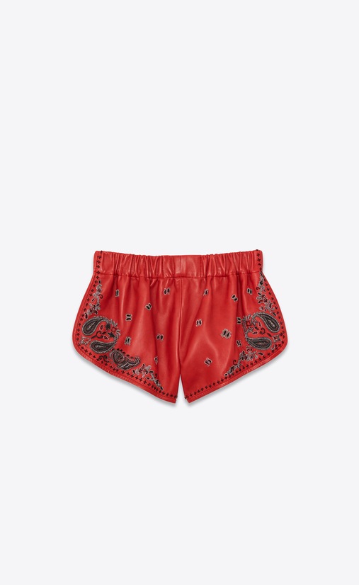 Shorts in dipped lambskin with bandana embroidery